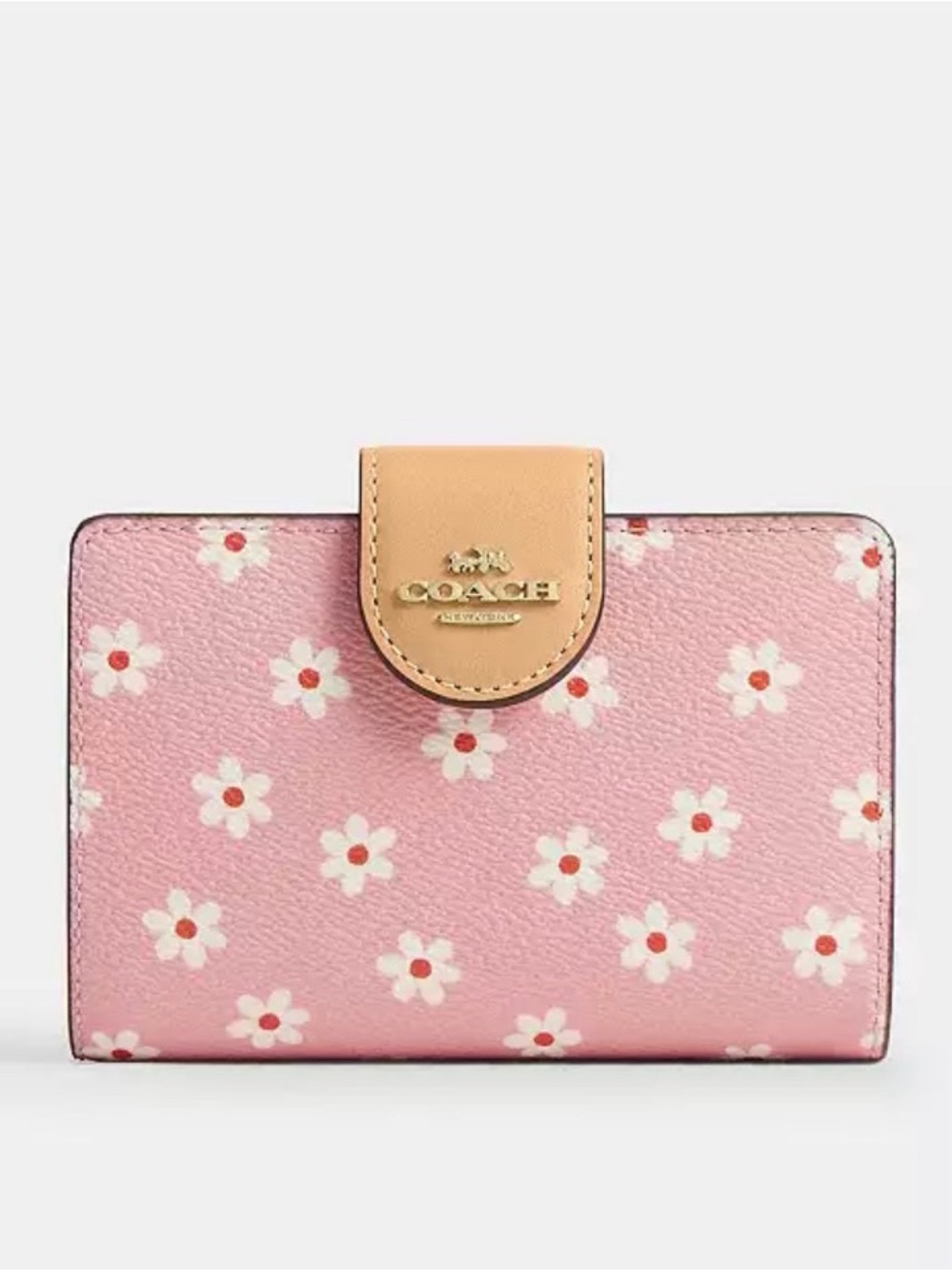 Coach Medium Corner Zip Wallet Pink with Floral Print NWT